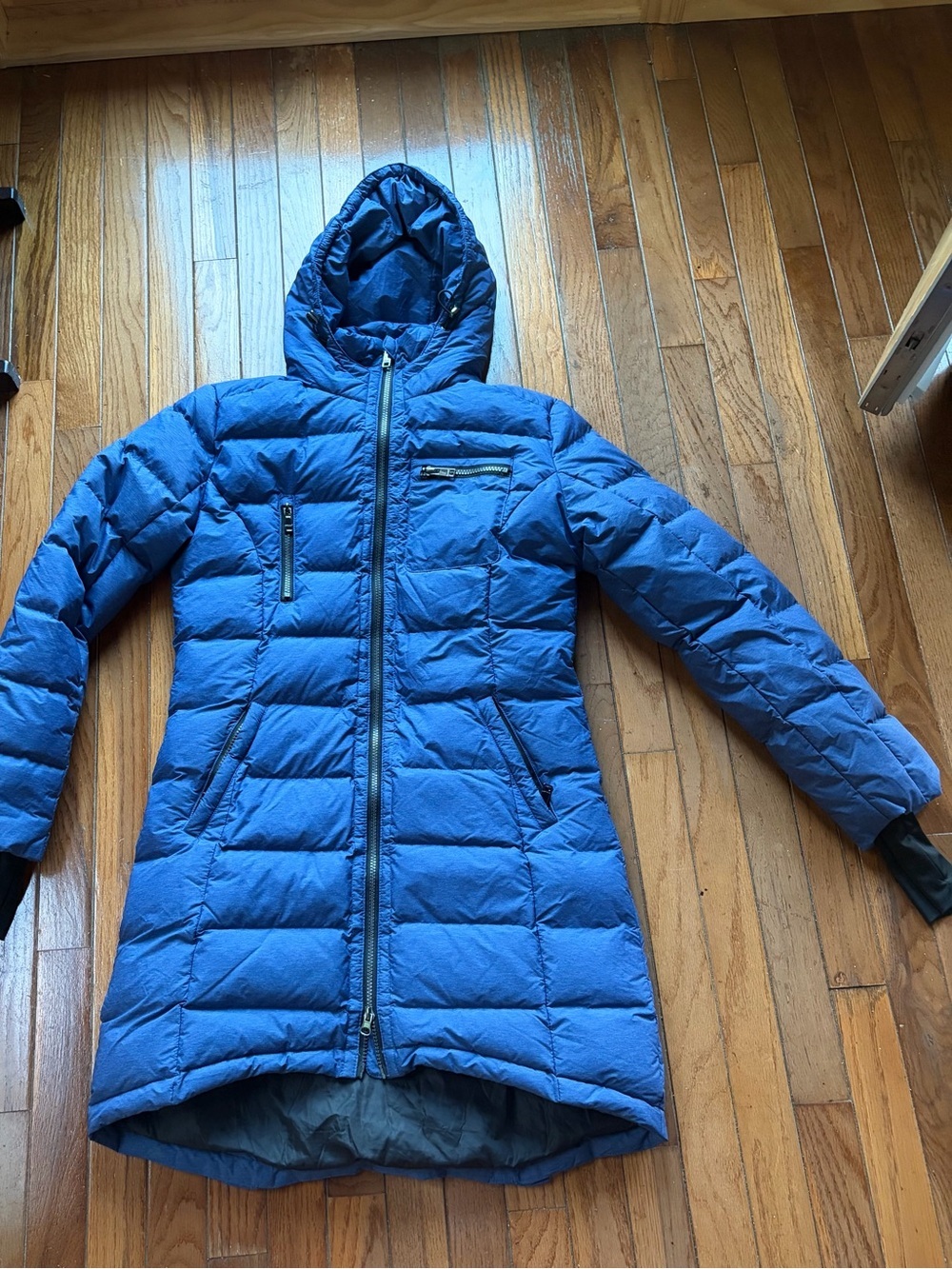Women's Orolay periwinkle Blue Hooded Long Puffer Coat